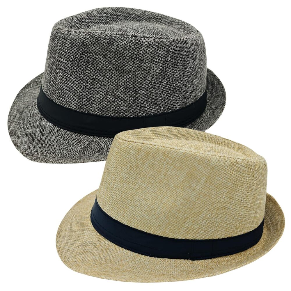 6194 2 Pack Short Brim Fedora Classic 20s Trilby Panama Hats Summer Travel